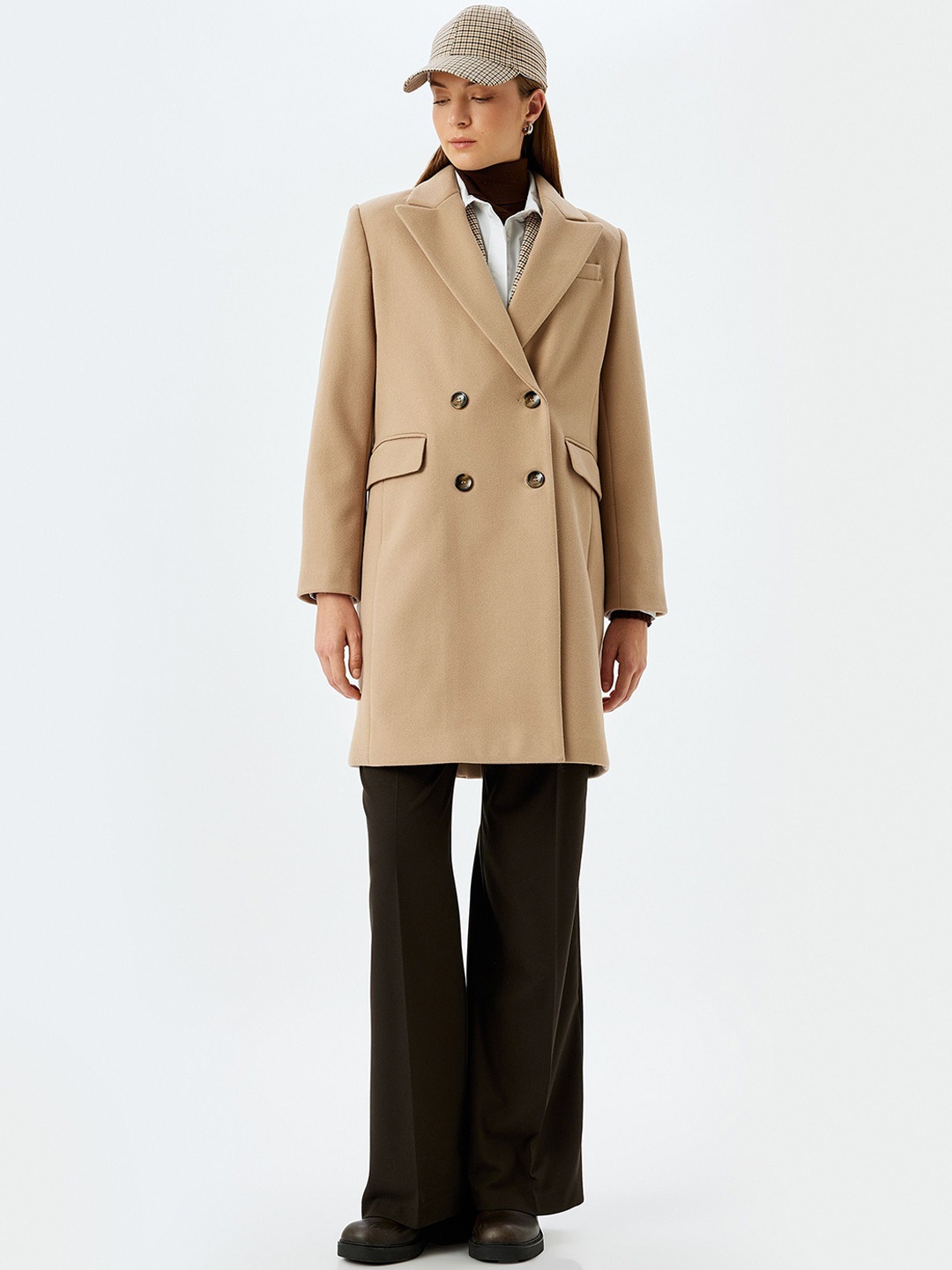 

Koton Women Double-Breasted Overcoat, Beige