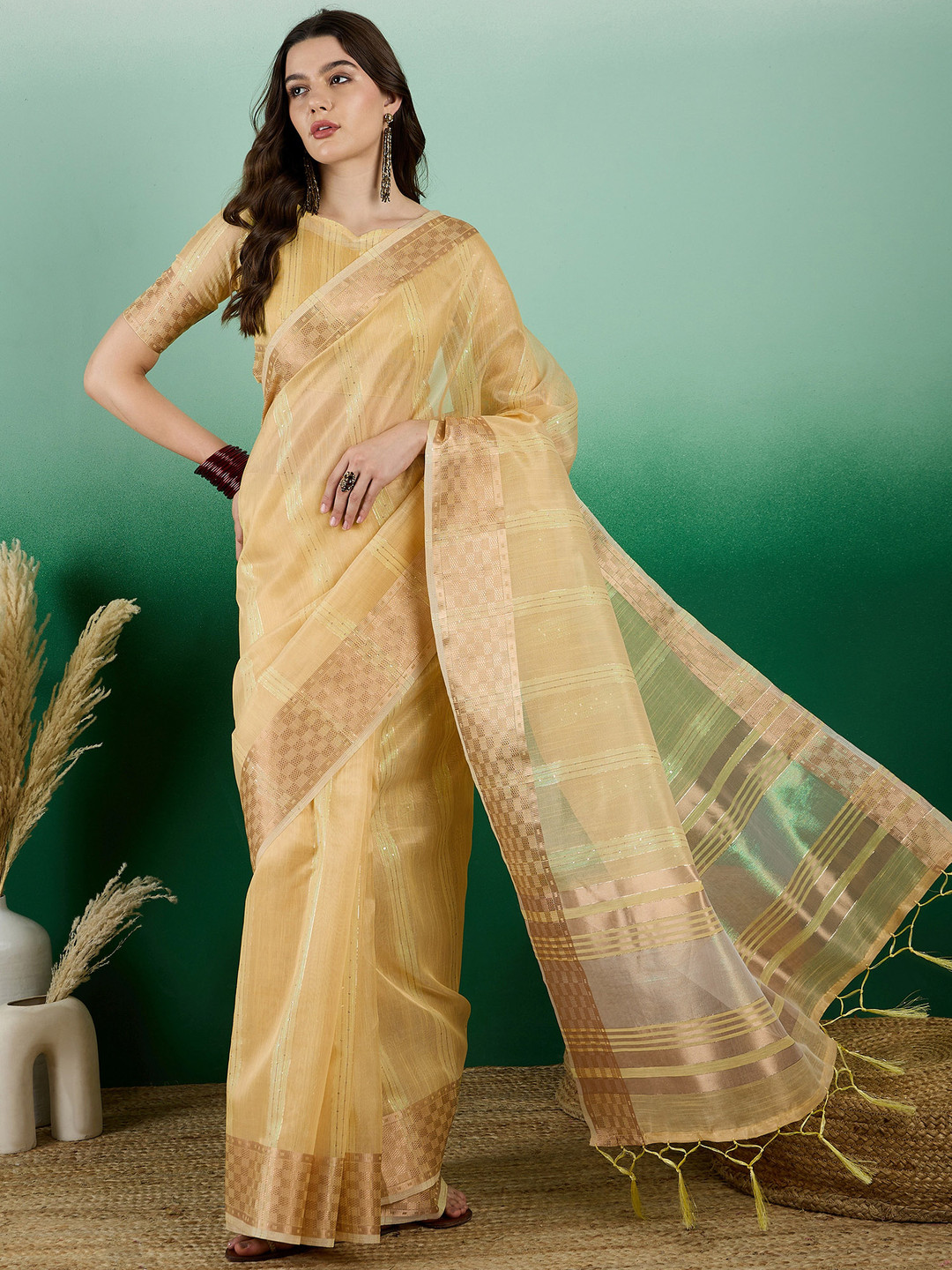 

A.V.M Prints Woven Design Zari Saree, Yellow