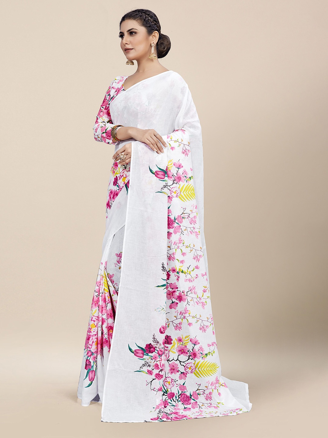 

HERE&NOW Floral Printed Pure Cotton Saree, White