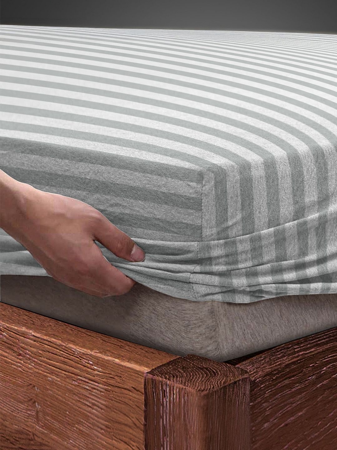 

SleepyCat Zebra Striped Jersey Fitted Queen Size Bedsheet with Pillow Covers 75x60 inches, Grey