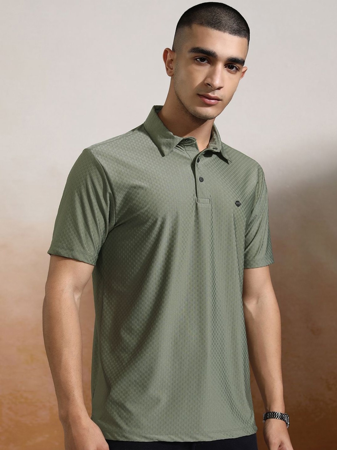 

HIGHLANDER Men Clean Finish Knitted Textured Polo Tshirt, Olive