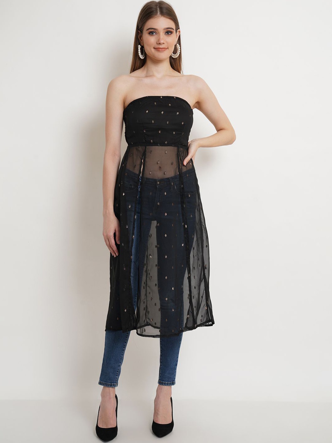 

DODO & MOA Print Georgette Fit & Flare Midi Dress, Black