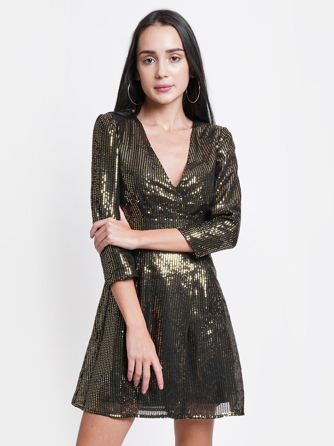 

DODO & MOA Georgette Fit & Flare Dress, Gold