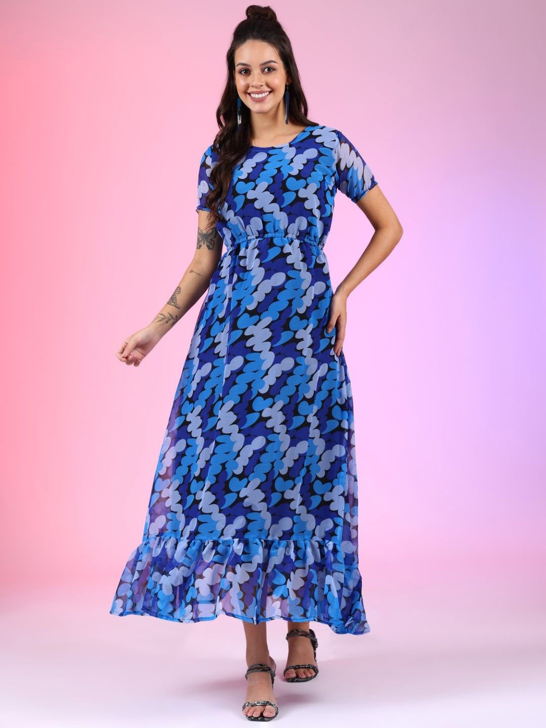 

Krunal Raiyani Print Crepe Fit & Flare Dress, Turquoise blue