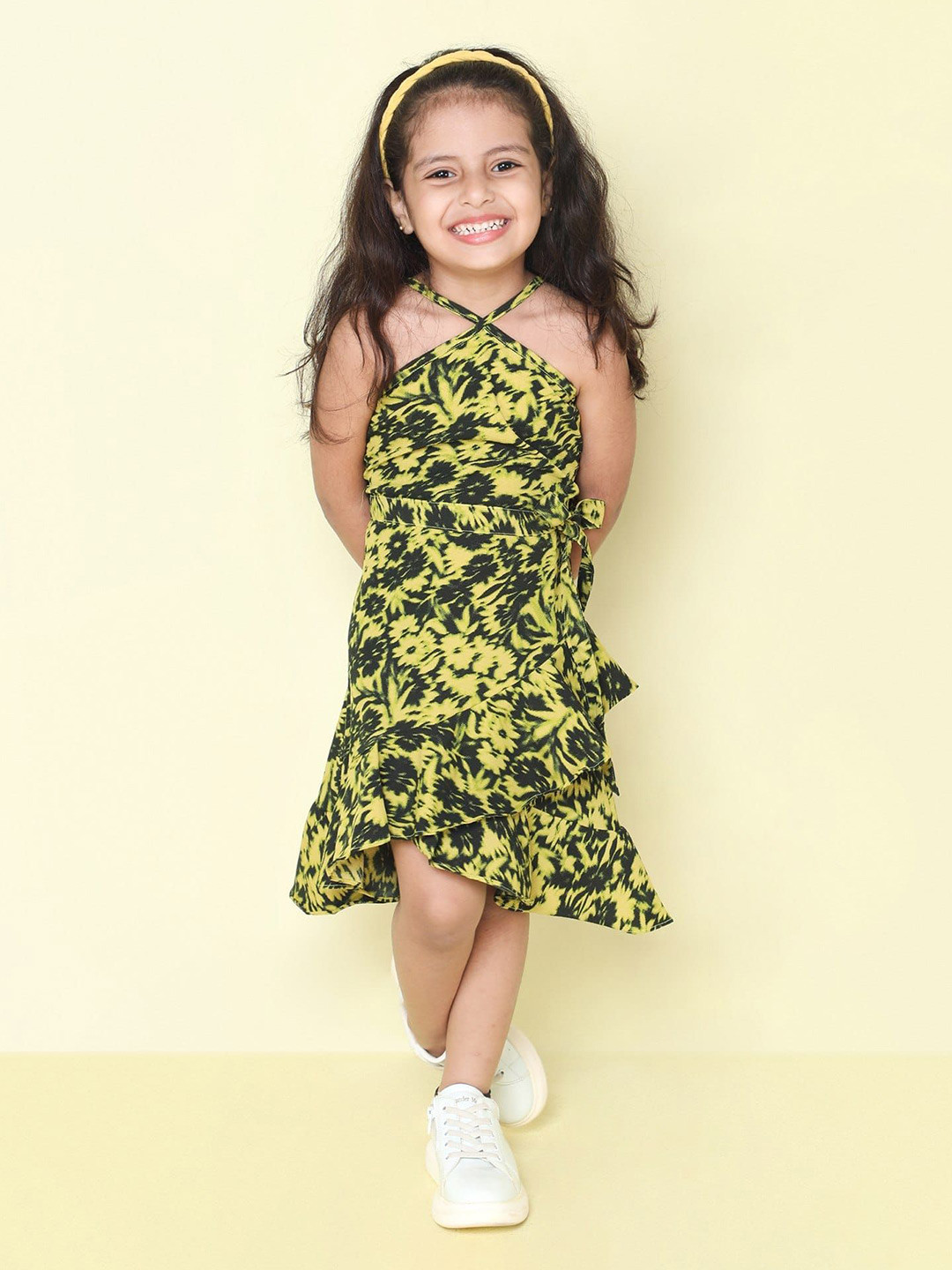 

taffykids Floral Print Halter Neck A-Line Dress, Yellow