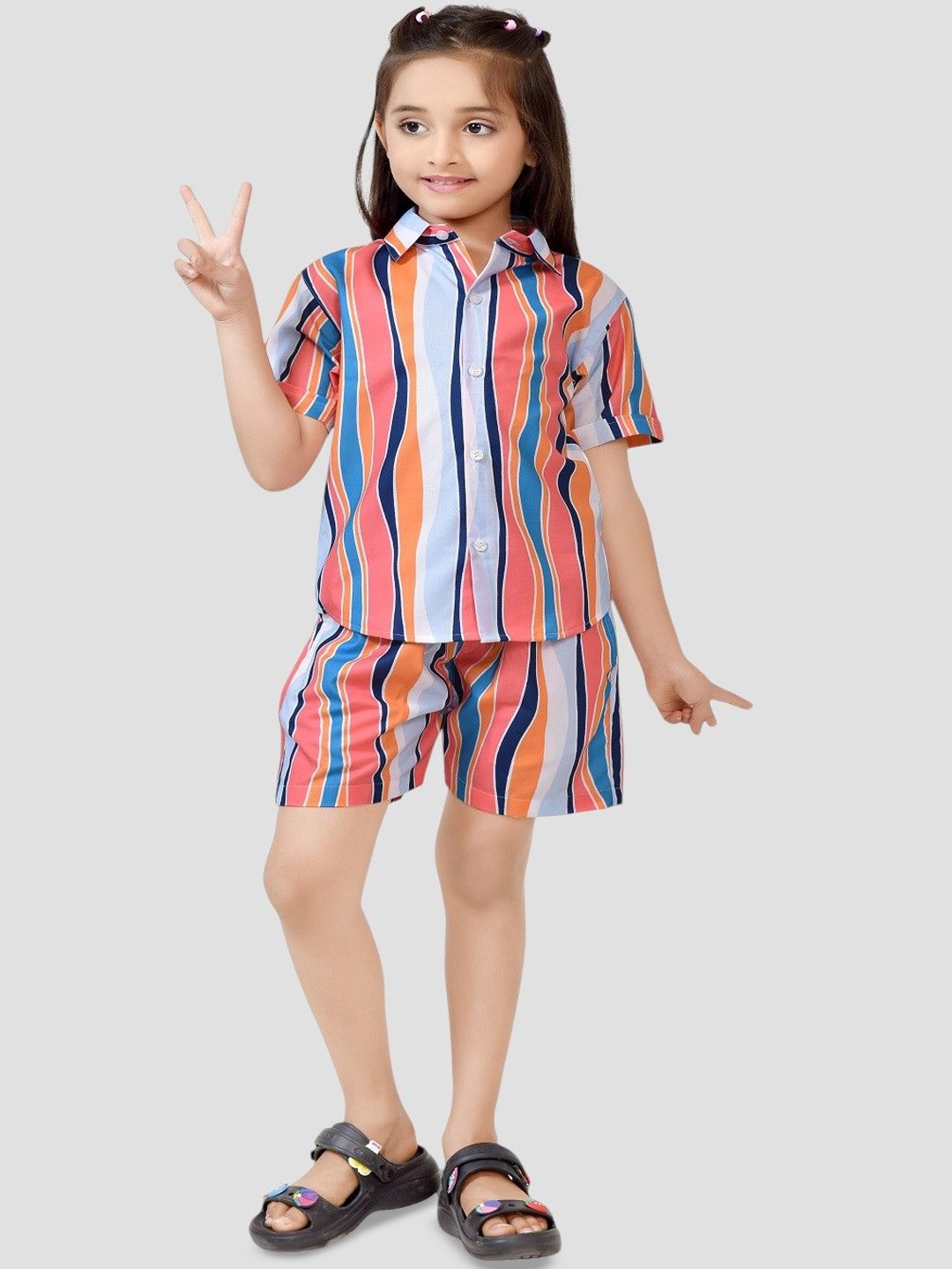 

BAESD Girls Printed Pure Cotton Shirt with Shorts, Blue