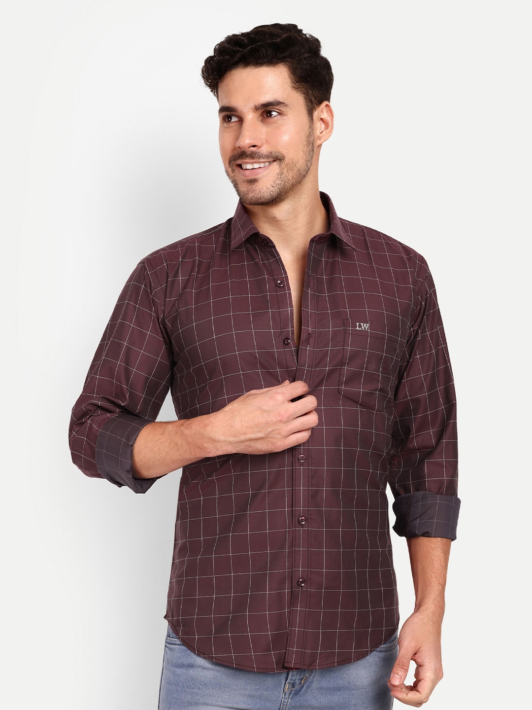 

Lewogle Men Opaque Checked Casual Shirt, Maroon