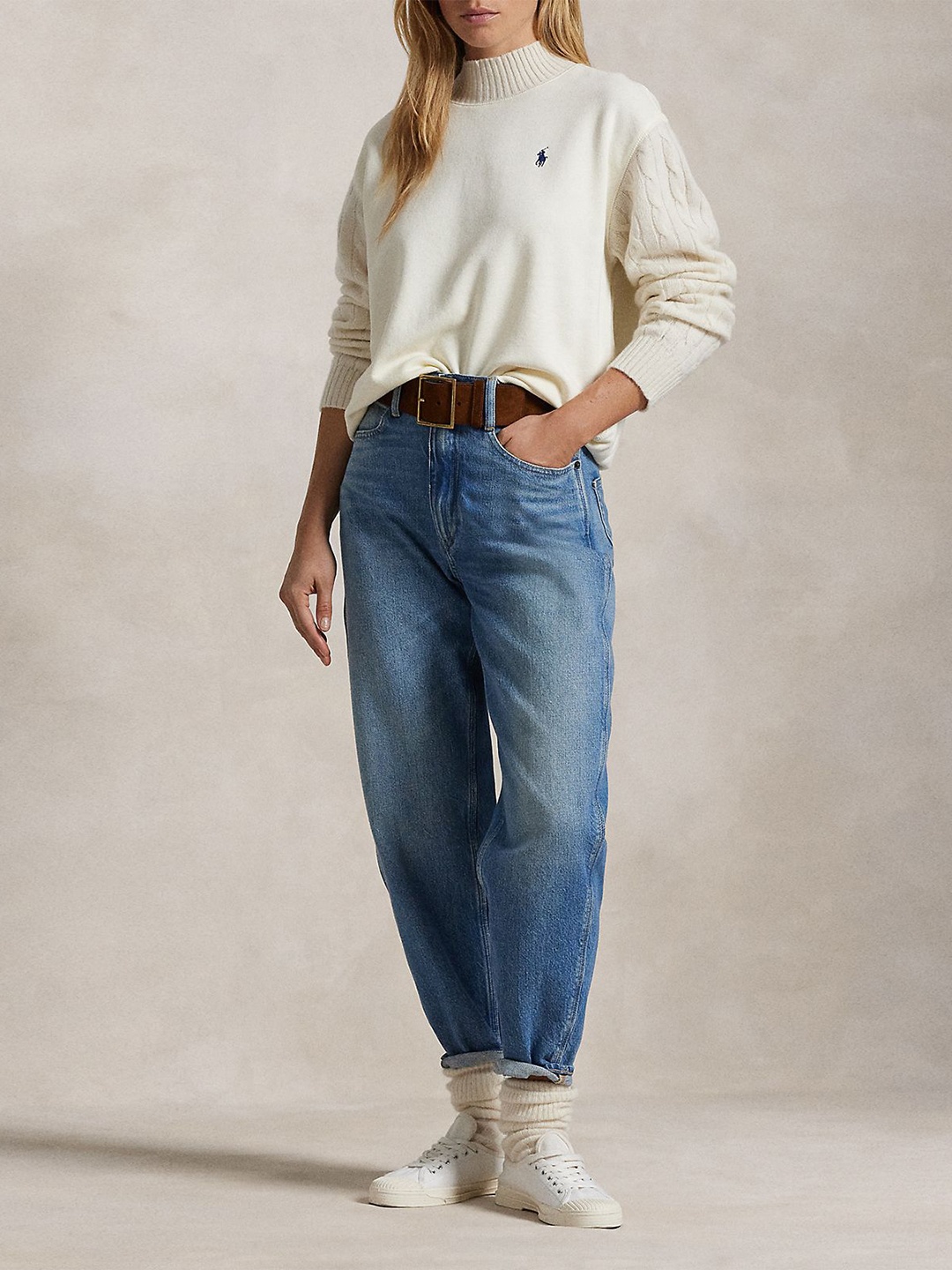 

Polo Ralph Lauren Women Cable-Sleeves Lightweight Sweater, Beige