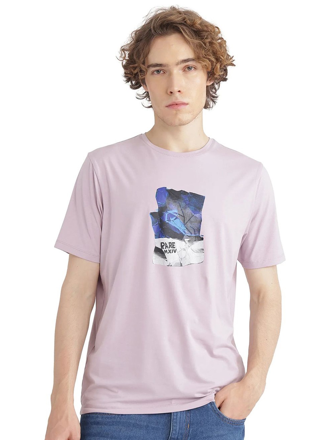 

RARE RABBIT Men Printed Pockets T-shirt, Pink