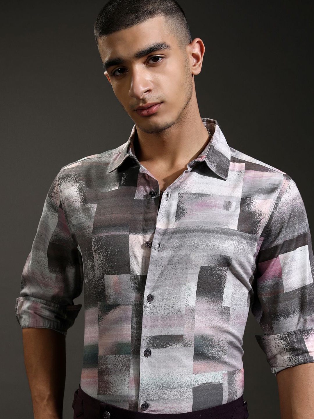 

HIGHLANDER Men Popcorn Textured Printed Casual Shirt, Grey