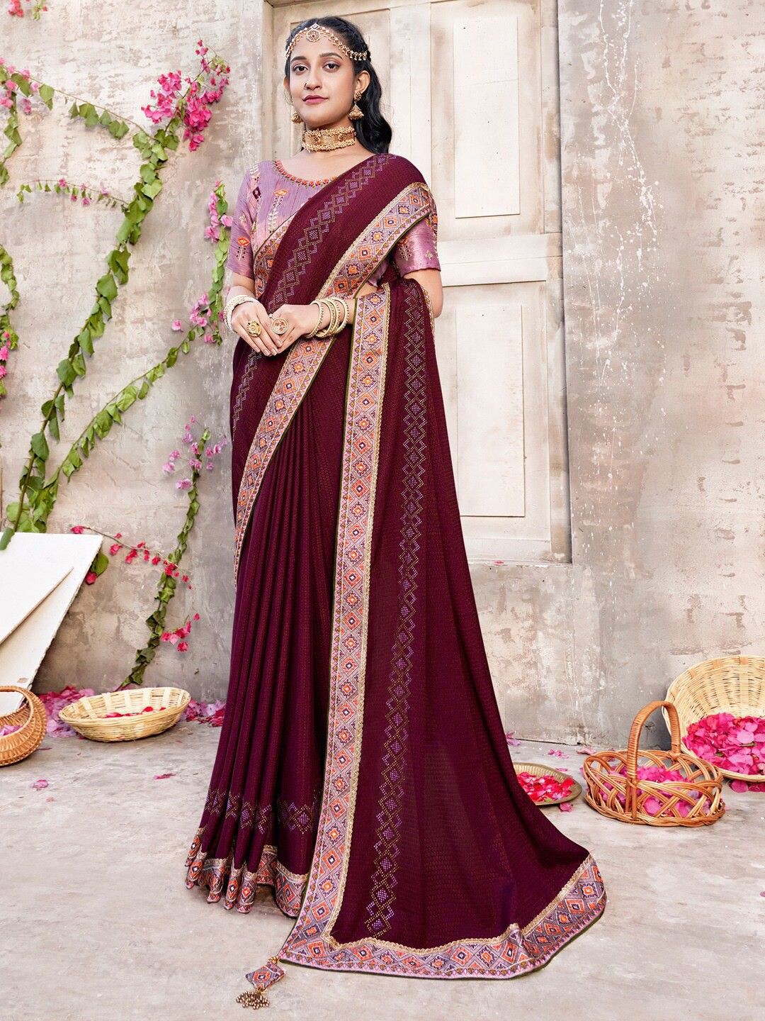 

A.V.M Prints Embroidered Pure Silk Saree, Maroon