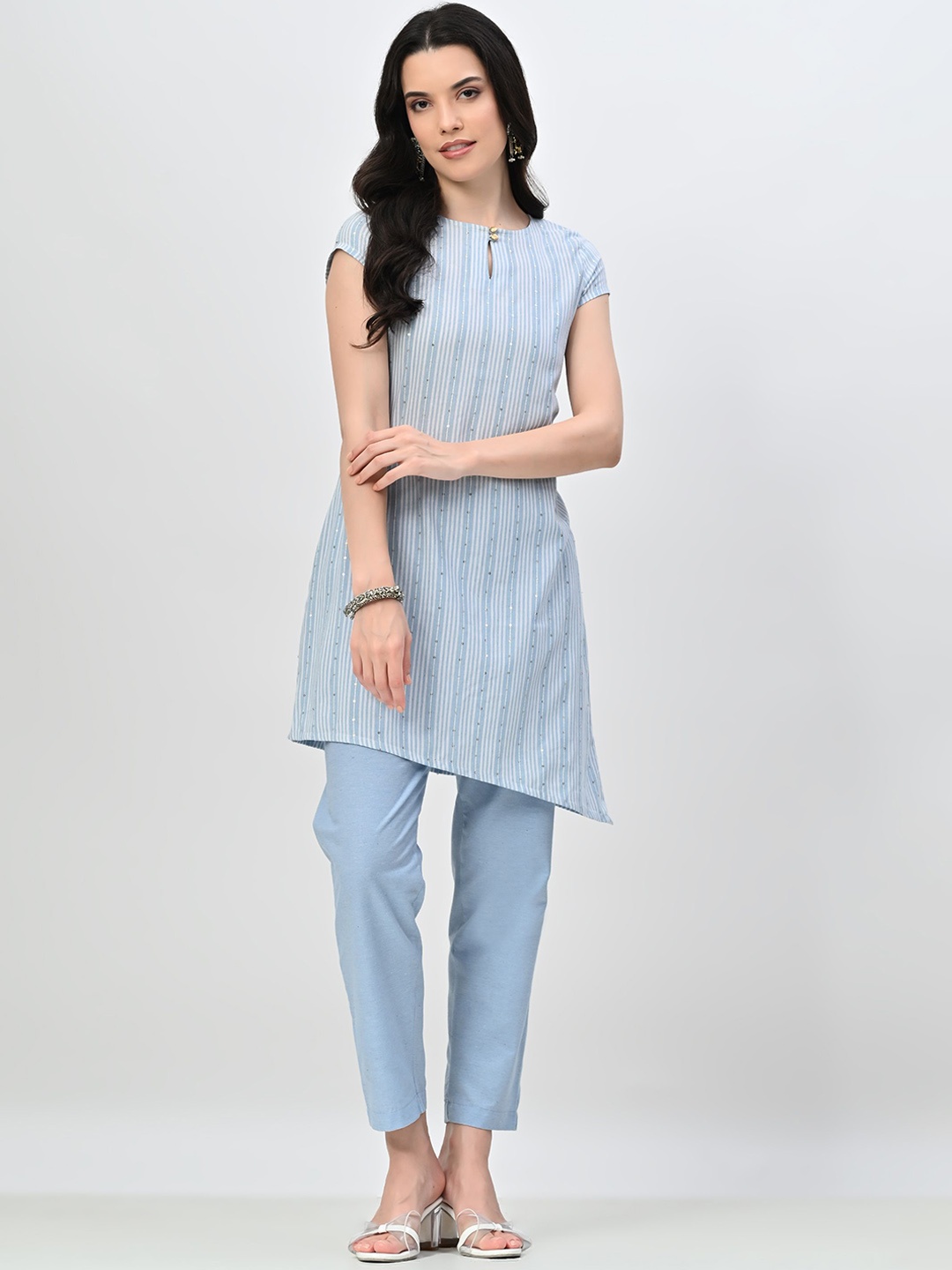 

ALL WAYS YOU Women Printed Regular Kurta with Trousers, Blue