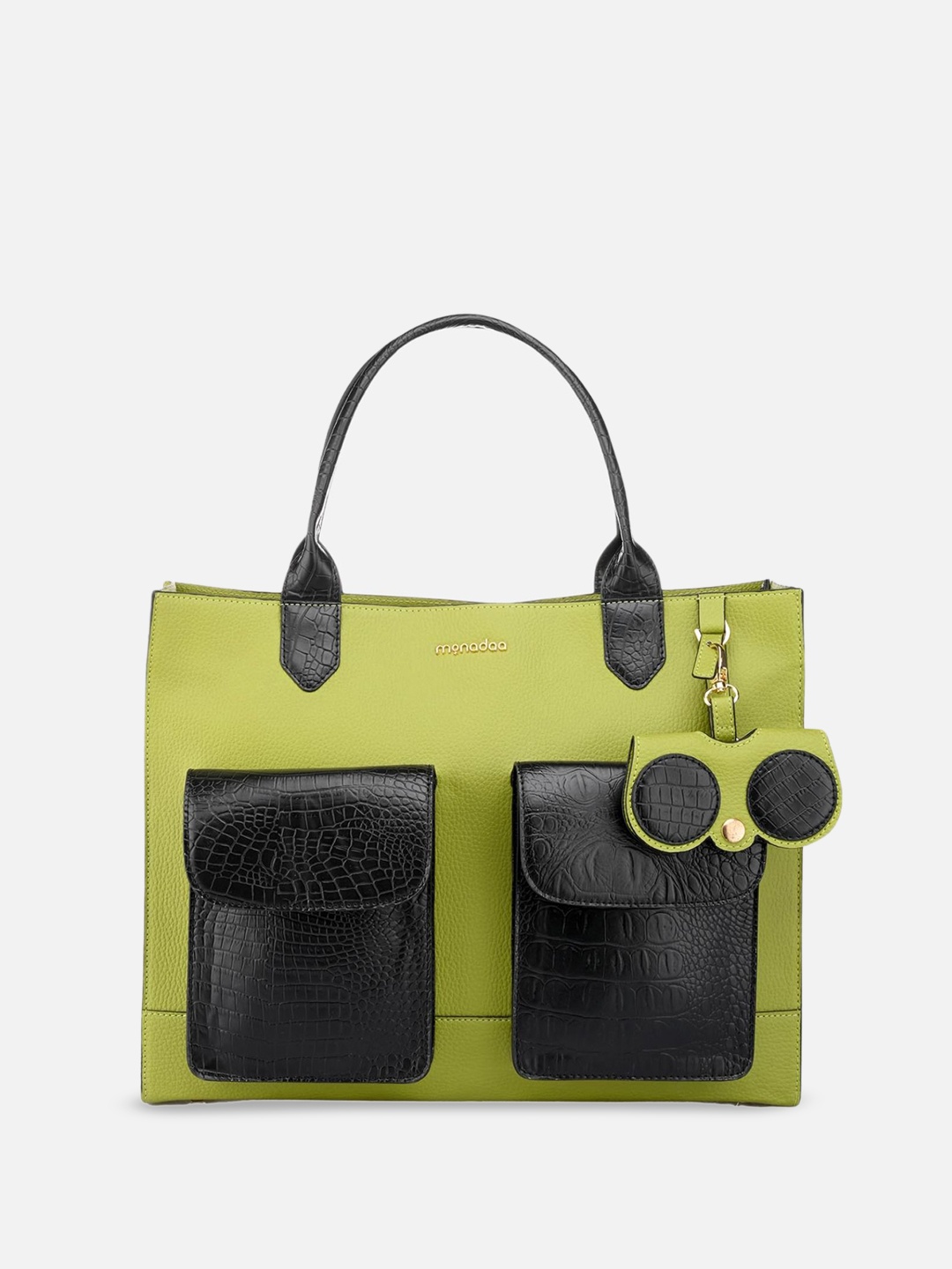 

Monadaa Structured Tote Bag with Cut Work, Green