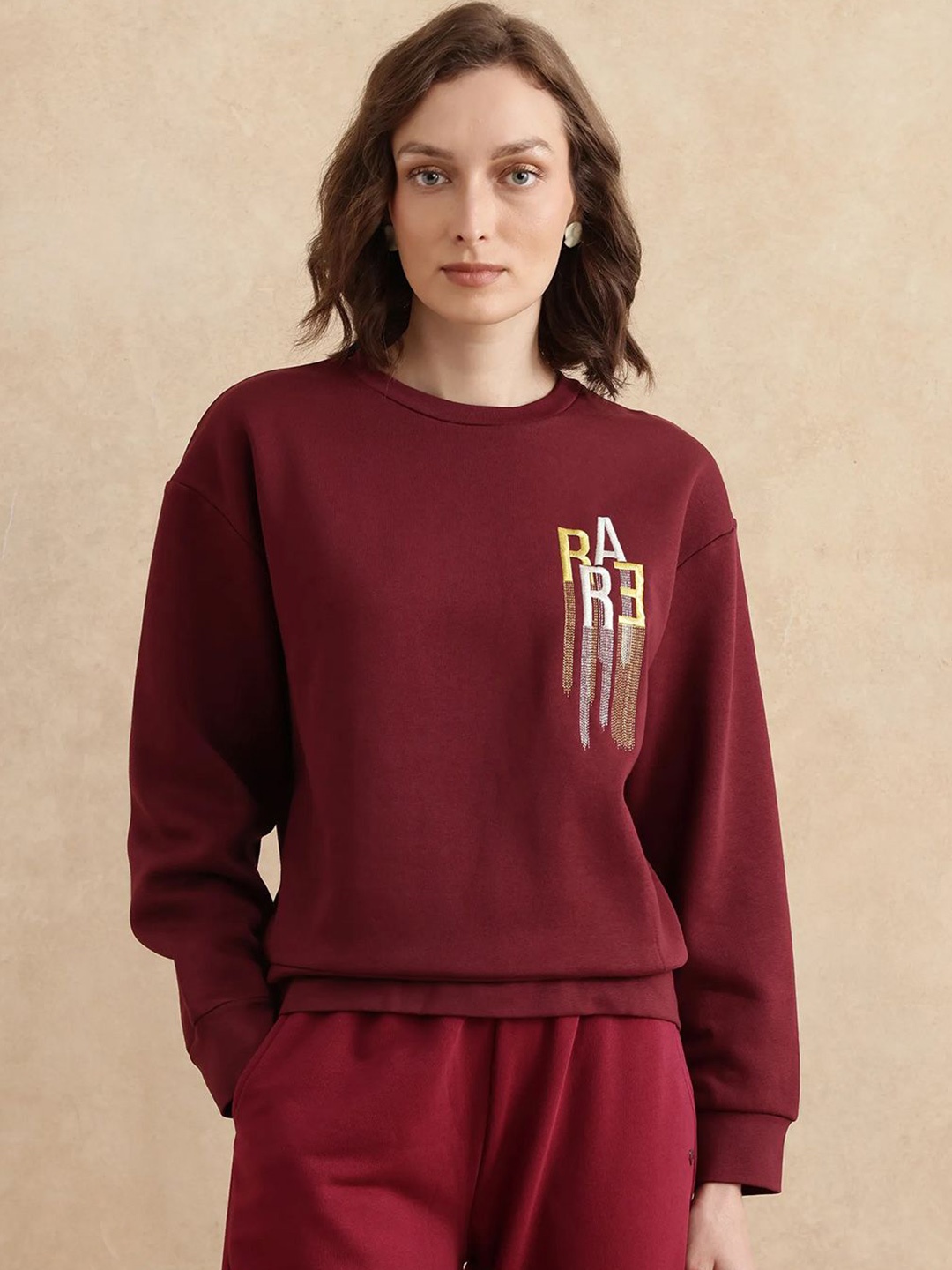

RAREISM Women Printed Sweatshirt, Maroon