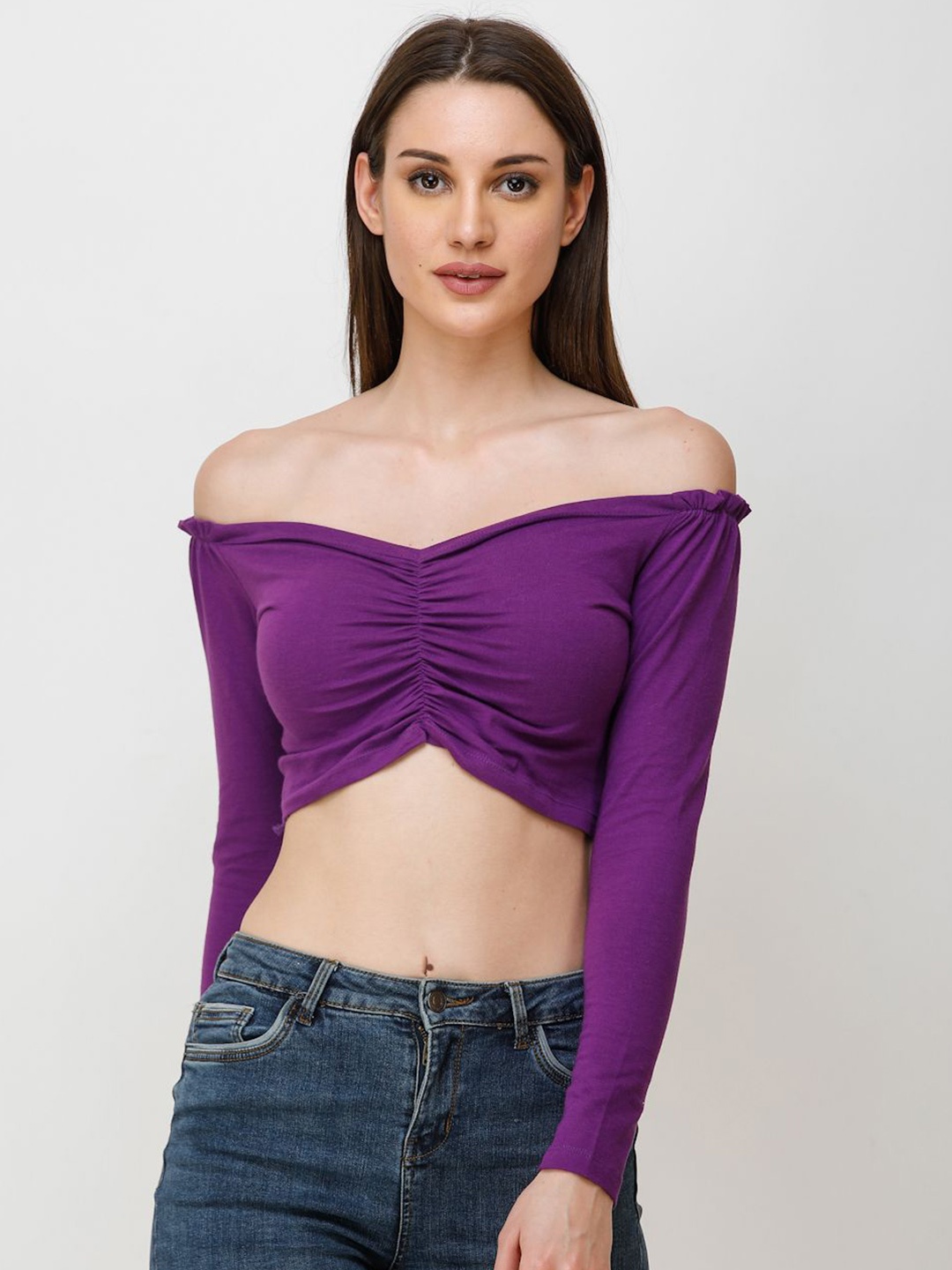 

SCORPIUS Off-Shoulder Crop Top, Purple