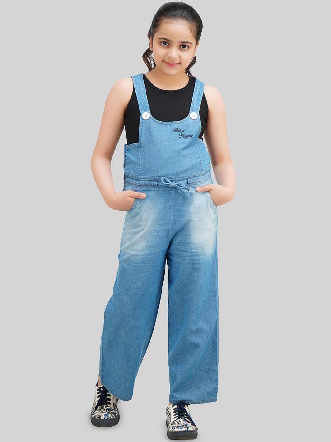 

BEING NAUGHTY Girls Ankle Length Dungaree With T-Shirt, Blue