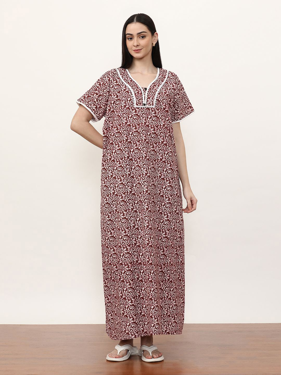 

Jaipur Kurti Printed Maxi Nightdress, Maroon