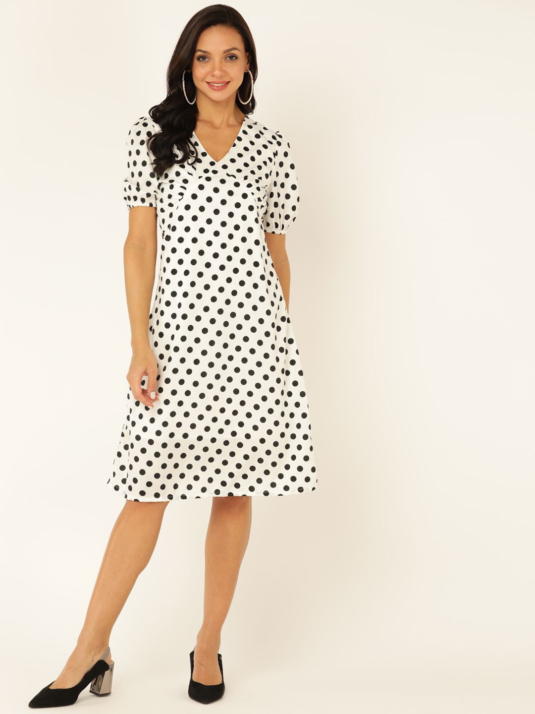 

DODO & MOA Polka Dot Print Georgette A-Line Dress, White