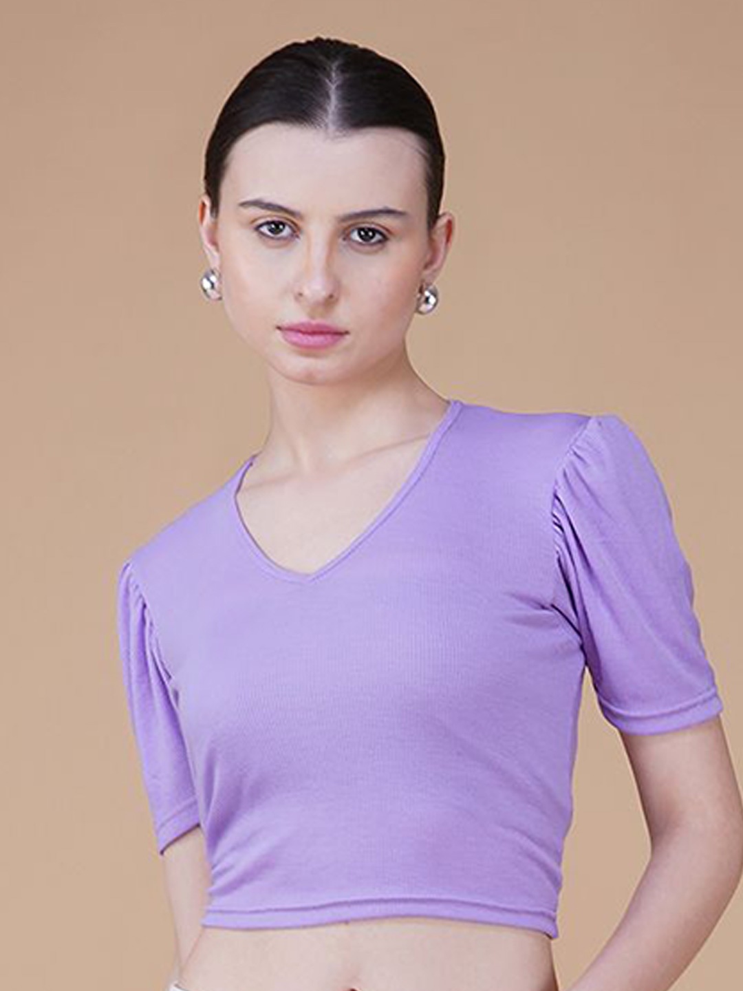 

Lagashi Women Puff Sleeve Crop Top, Lavender