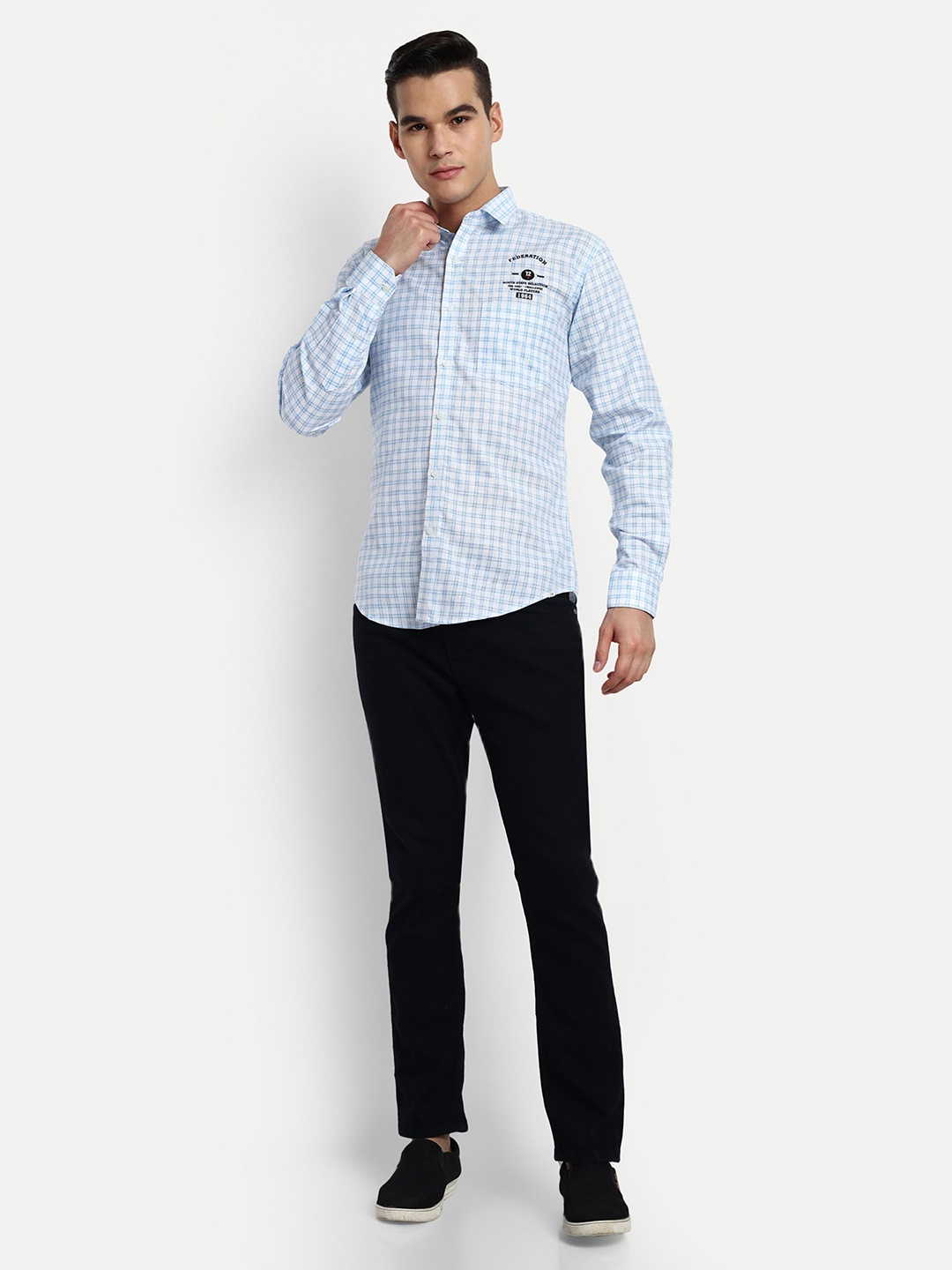 

Lewogle Men Opaque Checked Casual Shirt, Blue