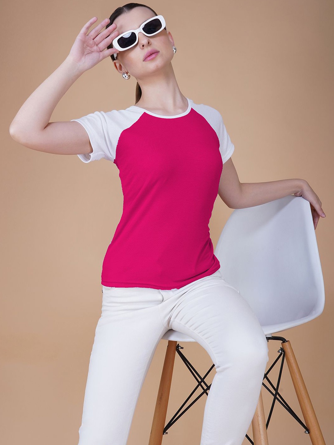 

Lagashi Women Colourblocked Cotton Top, Pink