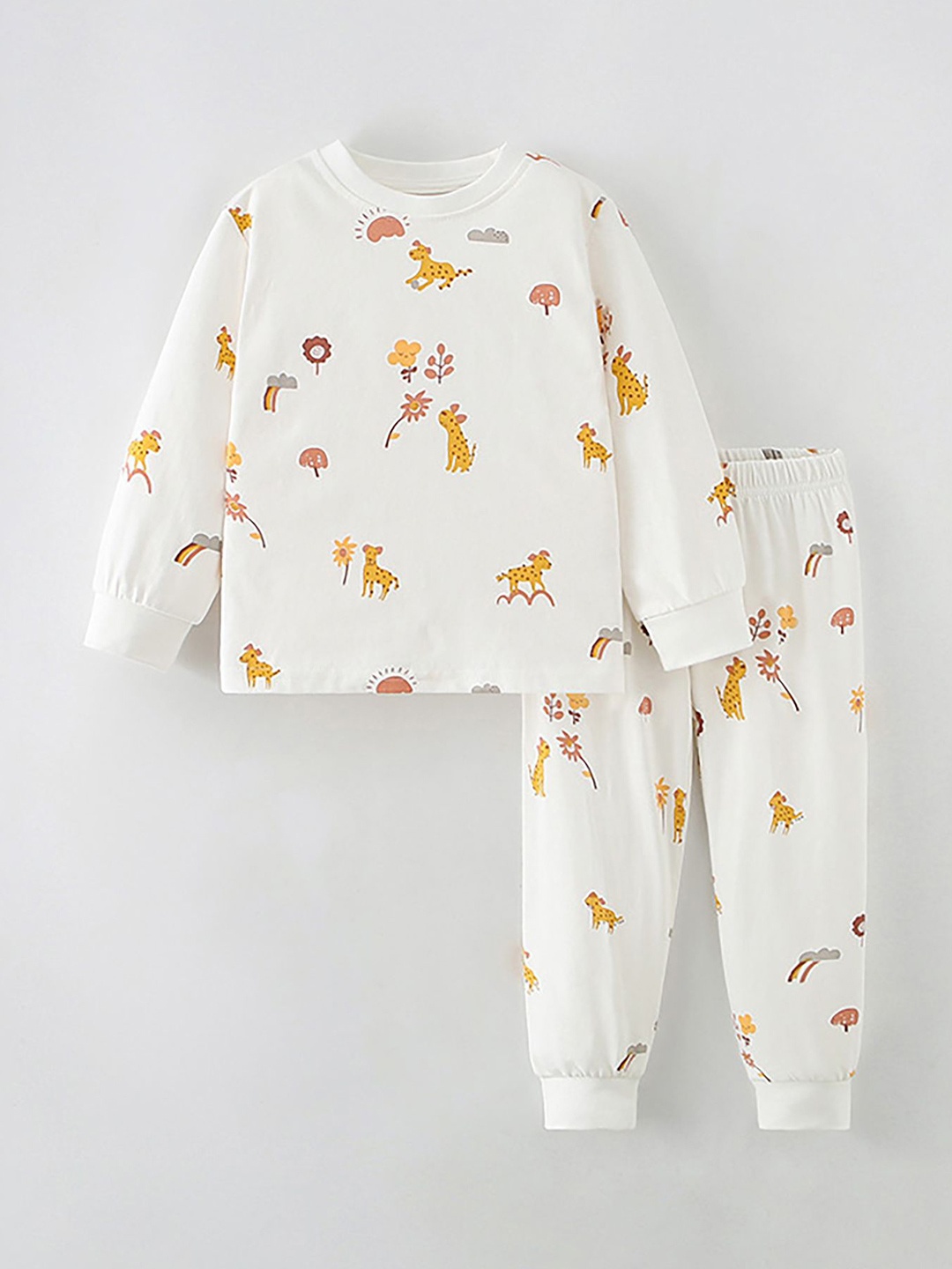 

LULU & SKY Girls Printed Pure Cotton T-Shirt & Joggers Night Suit, White