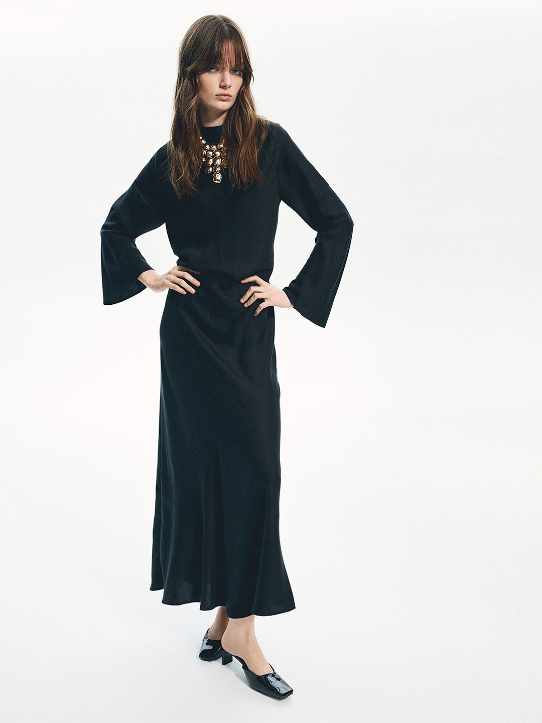 

H&M Open-Back Satin Dress, Black
