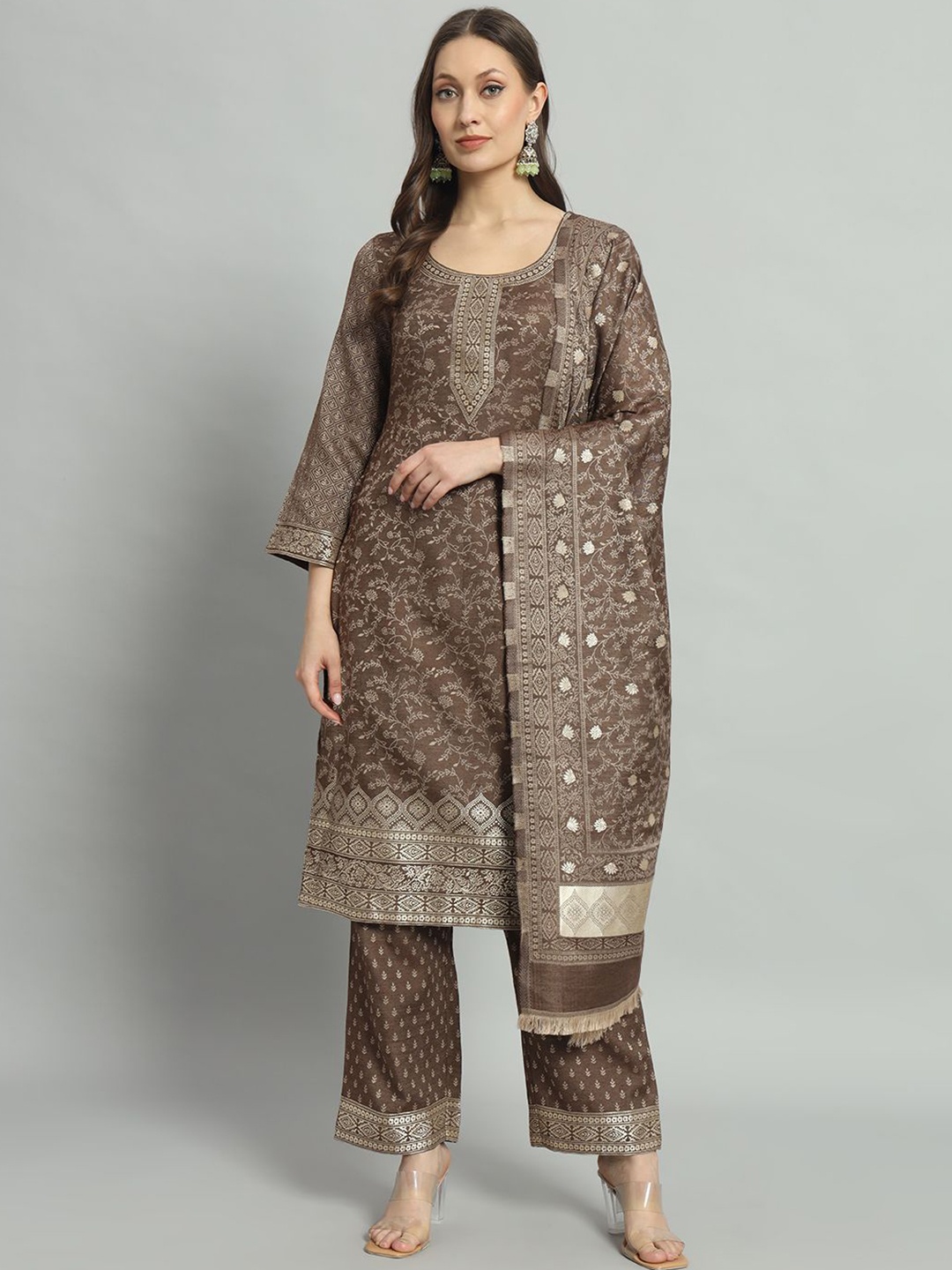 

Safaa Viscose Rayon Unstitched Dress Material, Brown