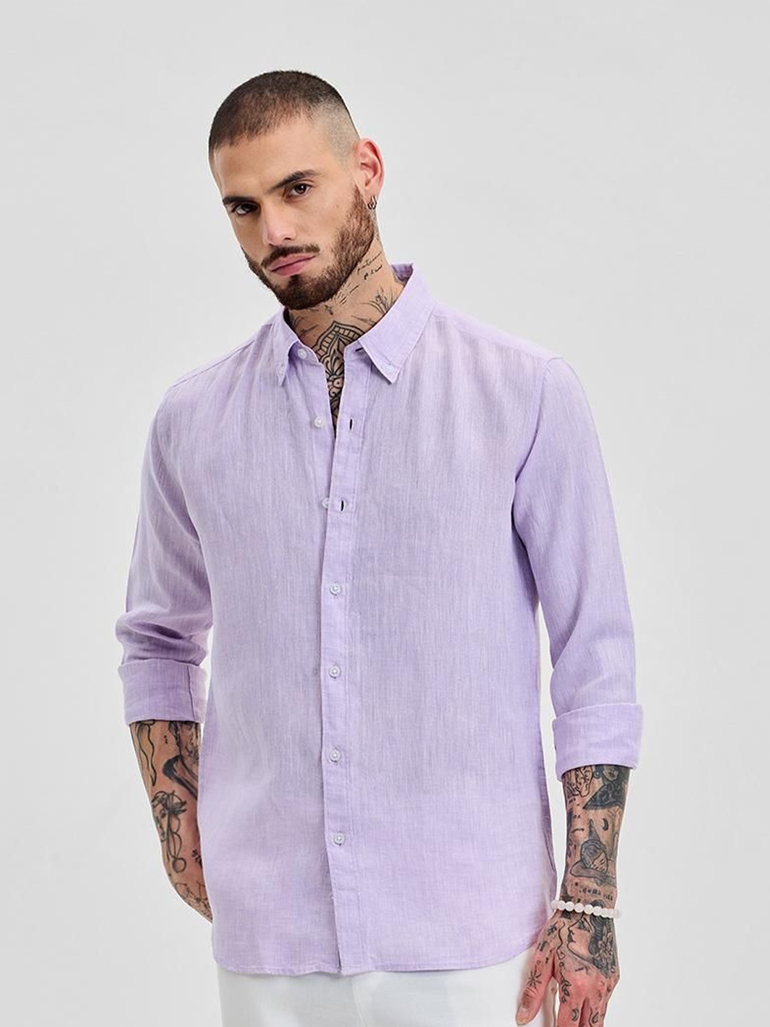 

Snitch Men Smart Slim Fit Opaque Casual Shirt, Lavender