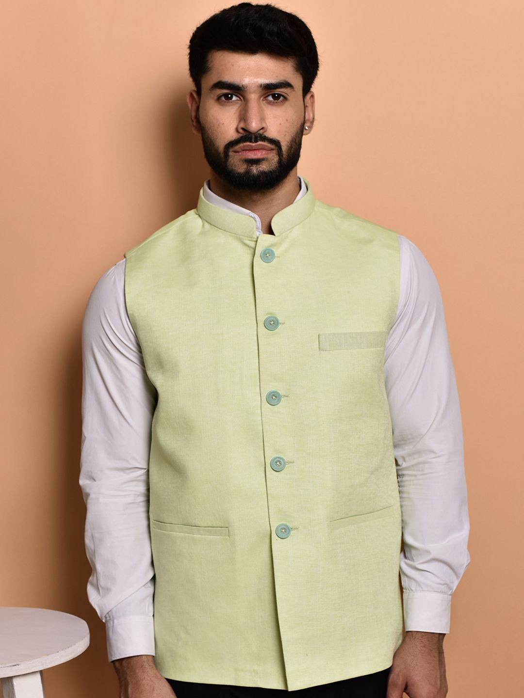 

PRINTINDIA Men Mandarin Collar Nehru Jacket, Green