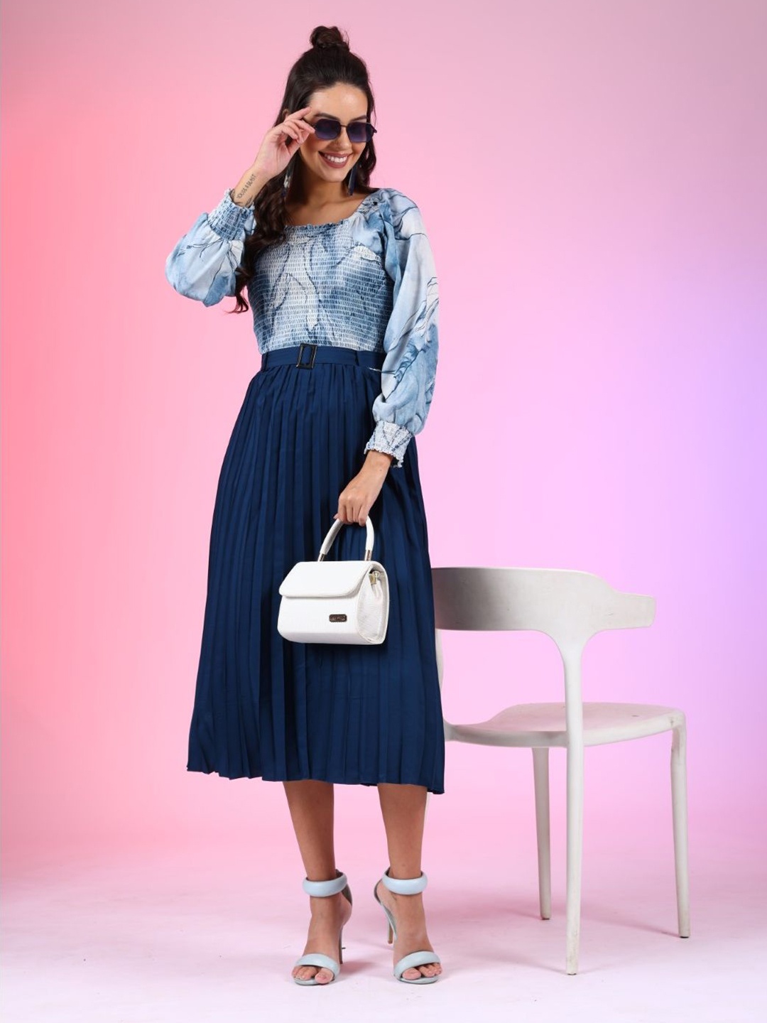 

Krunal Raiyani Print Crepe Fit & Flare Dress, Blue
