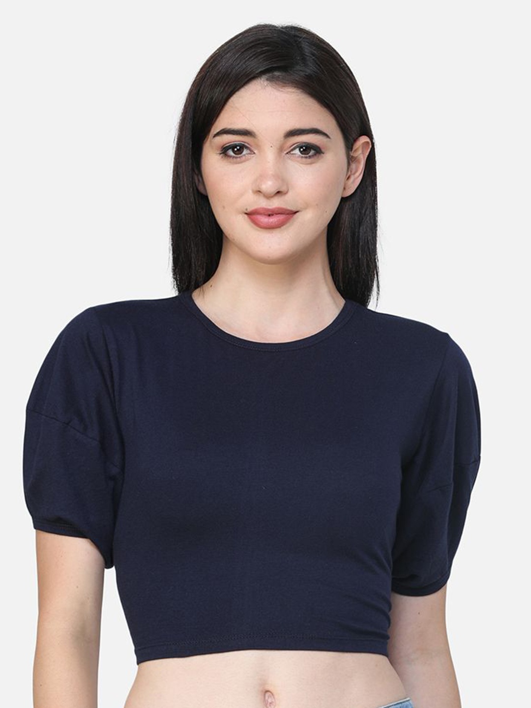 

SCORPIUS Puff Sleeve Crop Top, Navy blue