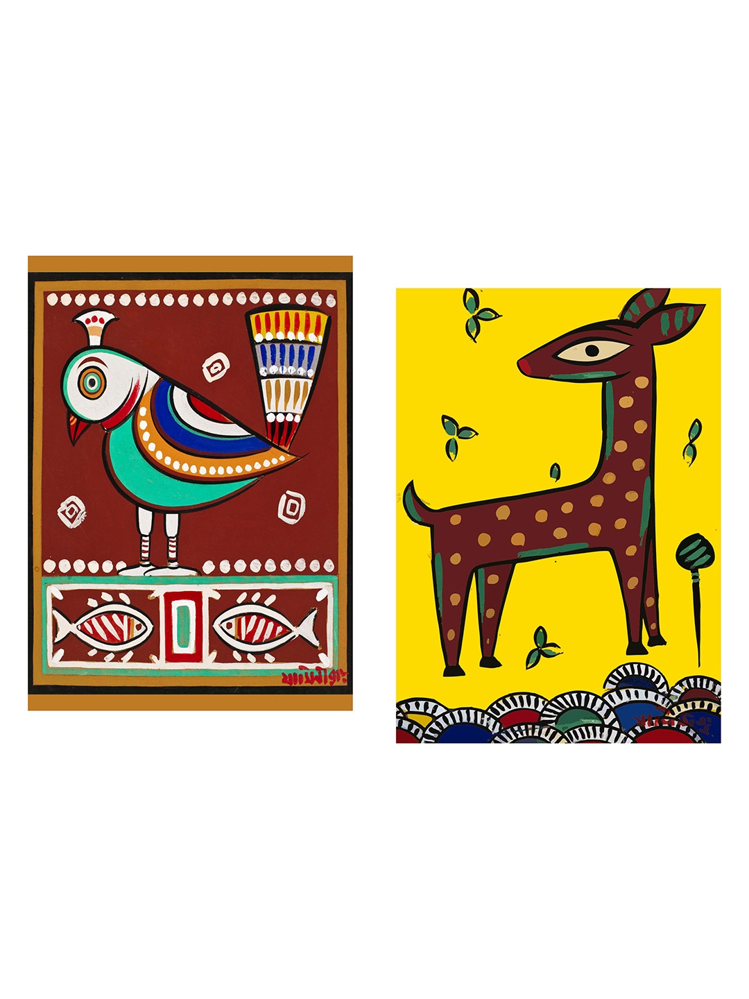 

Adventures India Brown & Yellow 2 Piece Birds and Animals Wooden Painting Wall Art