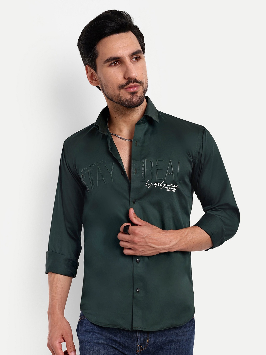 

Lewogle Men Opaque Casual Shirt, Green