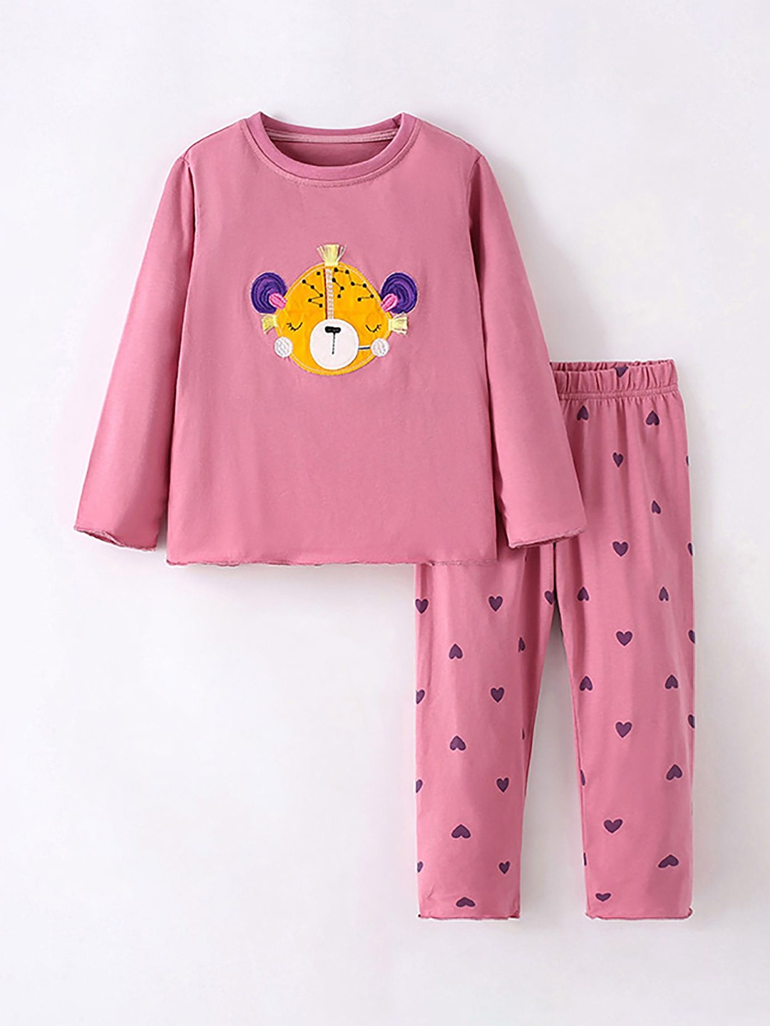 

LULU & SKY Girls Printed Pure Cotton Night suit, Pink