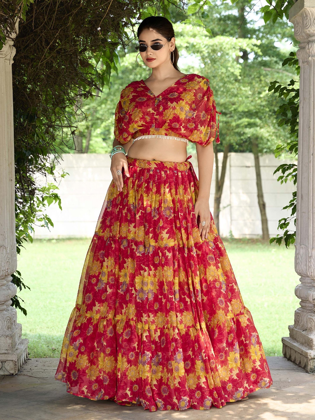 

LOOKNBOOK ART Printed Ready to Wear Lehenga &, Red