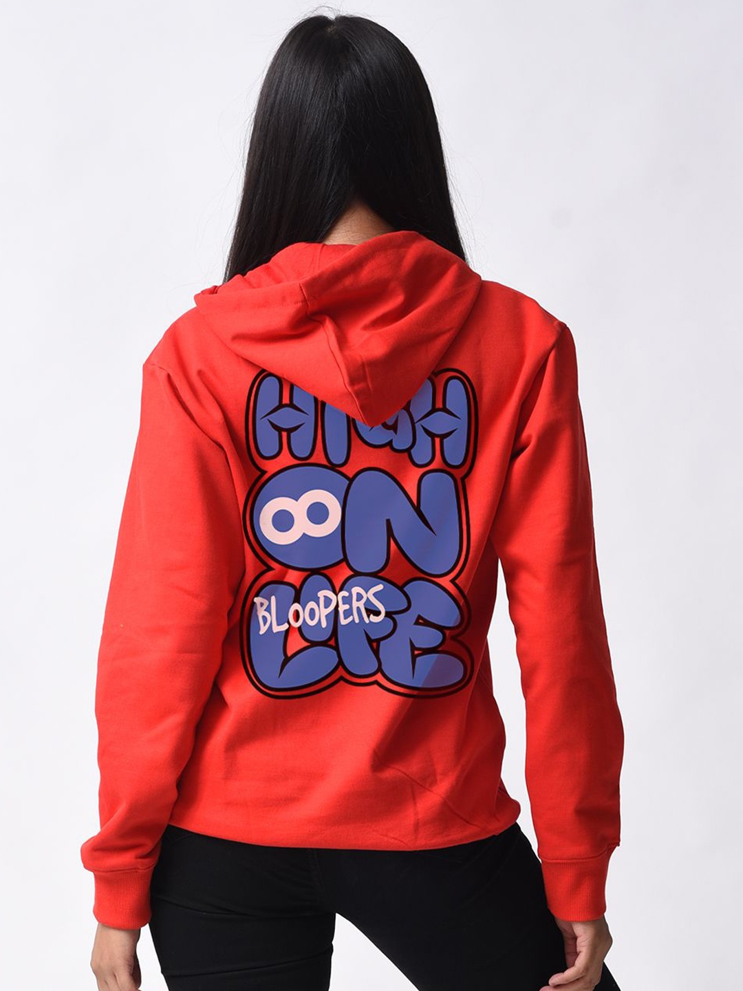 

Bloopers Store Women Printed Hooded Sweatshirt, Red