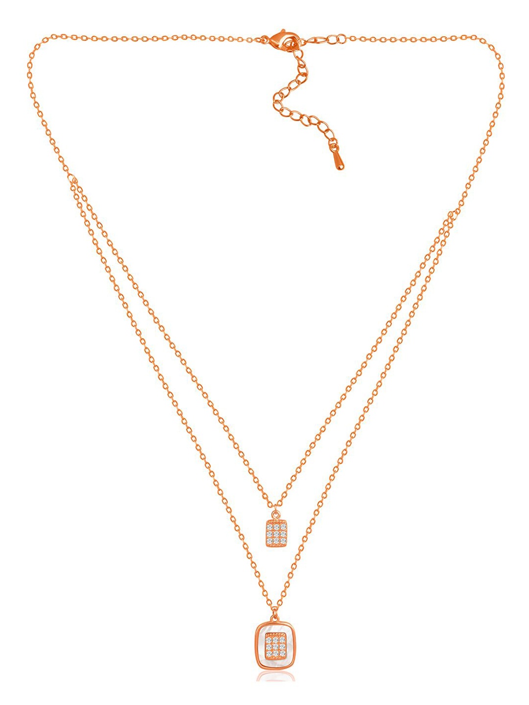 

Peora Rose Gold-Plated CZ-Studded Two Layered Pendant With Chain