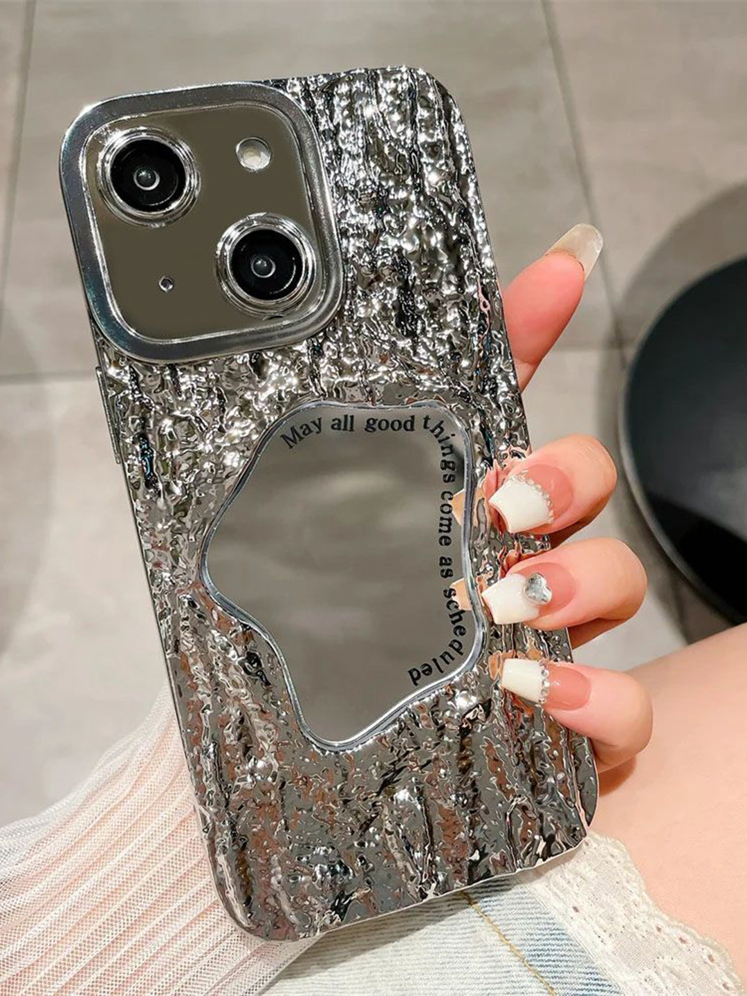

Luxury Kase Geometric Printed iPhone 15 Back Case Mobile Accessories, Silver