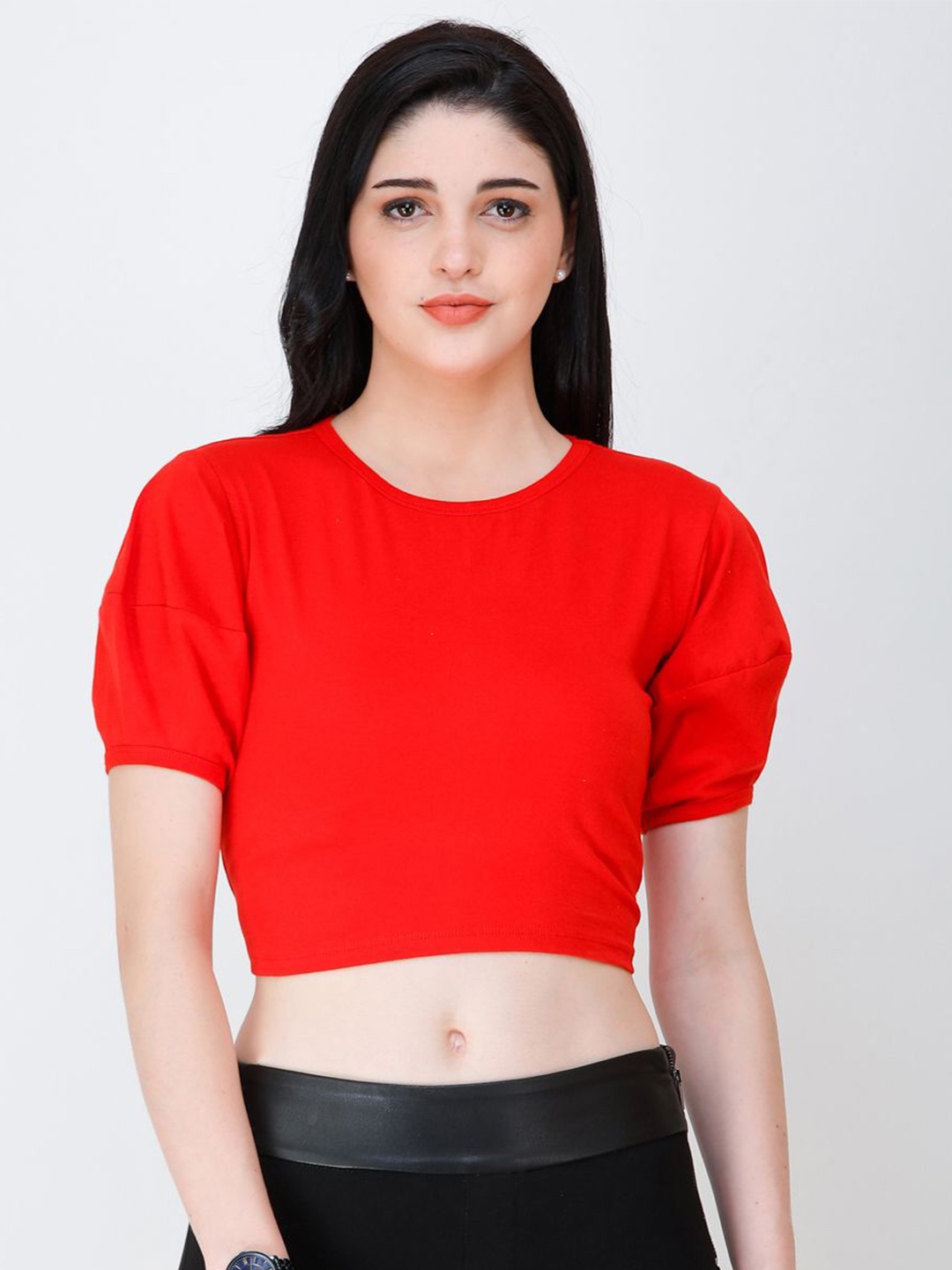 

SCORPIUS Puff Sleeve Crop Top, Red