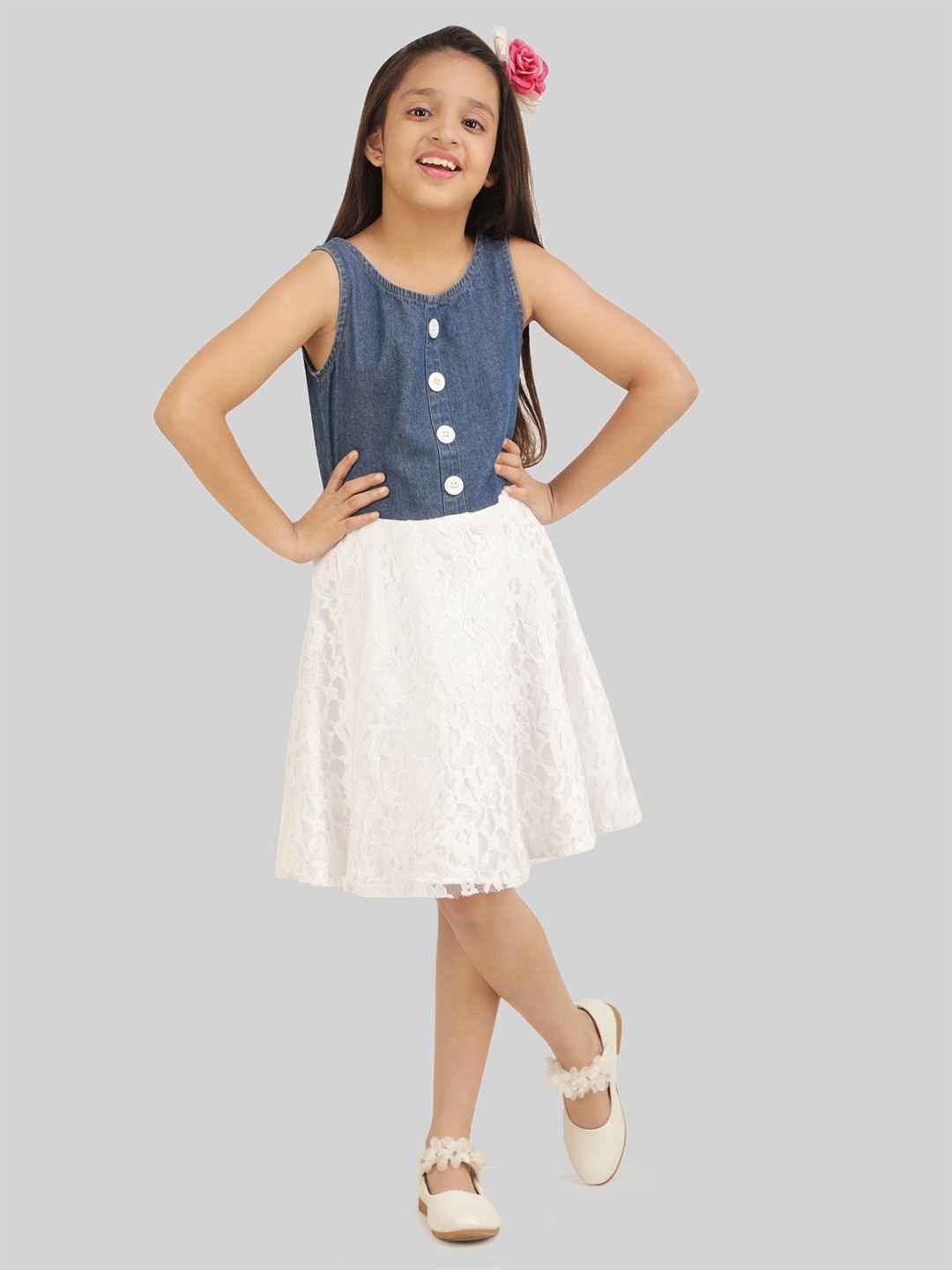 

BEING NAUGHTY Denim Fit & Flare Dress, Blue