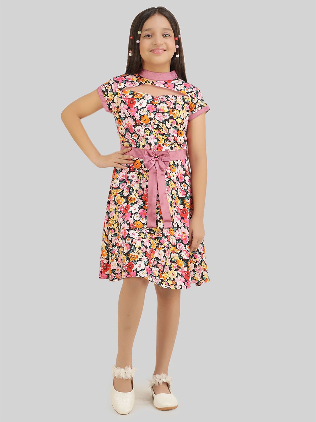 

BEING NAUGHTY Floral Print Crepe Fit & Flare Dress, Multi