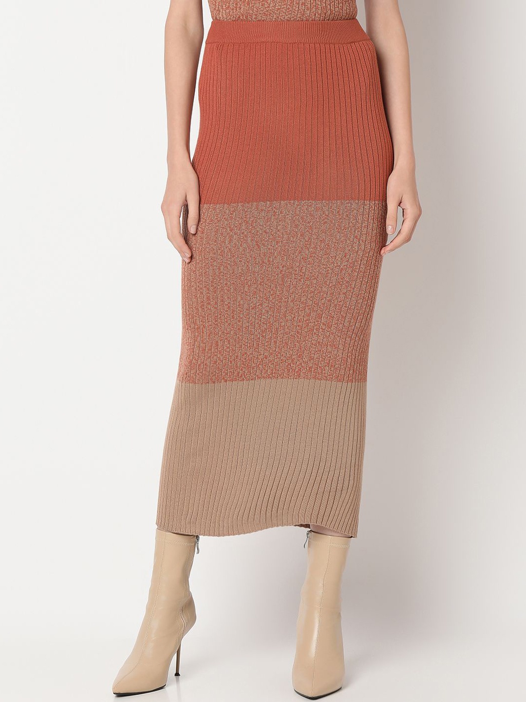 

Vero Moda Color Block Straight Midi Skirt, Beige