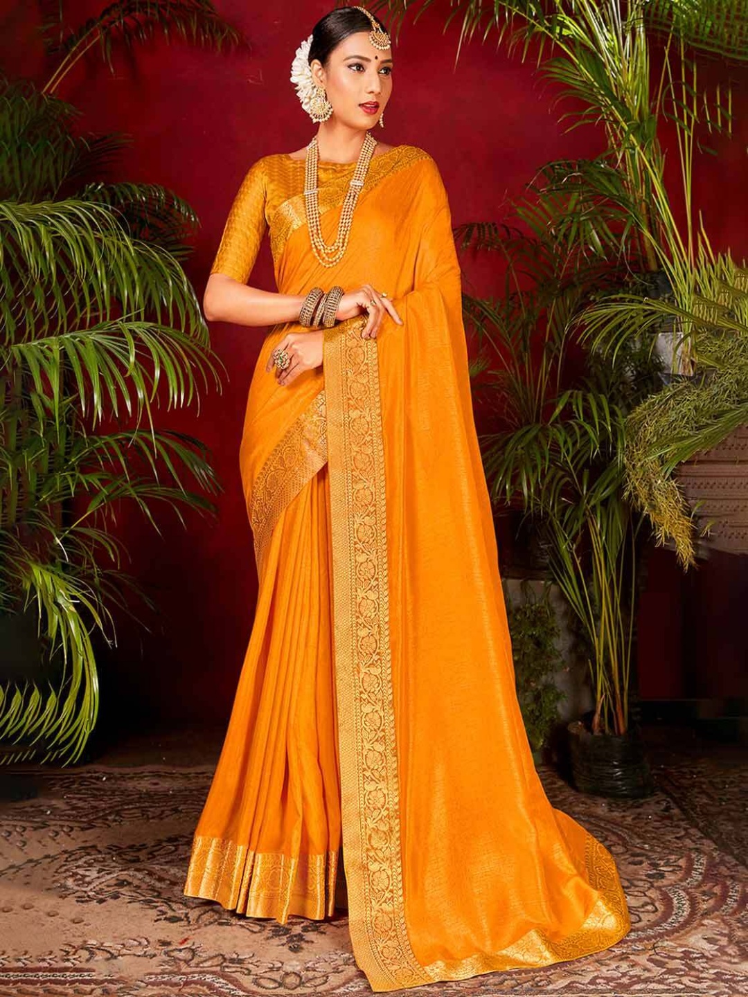 

A.V.M Prints Woven Design Zari Pure Silk Saree, Mustard