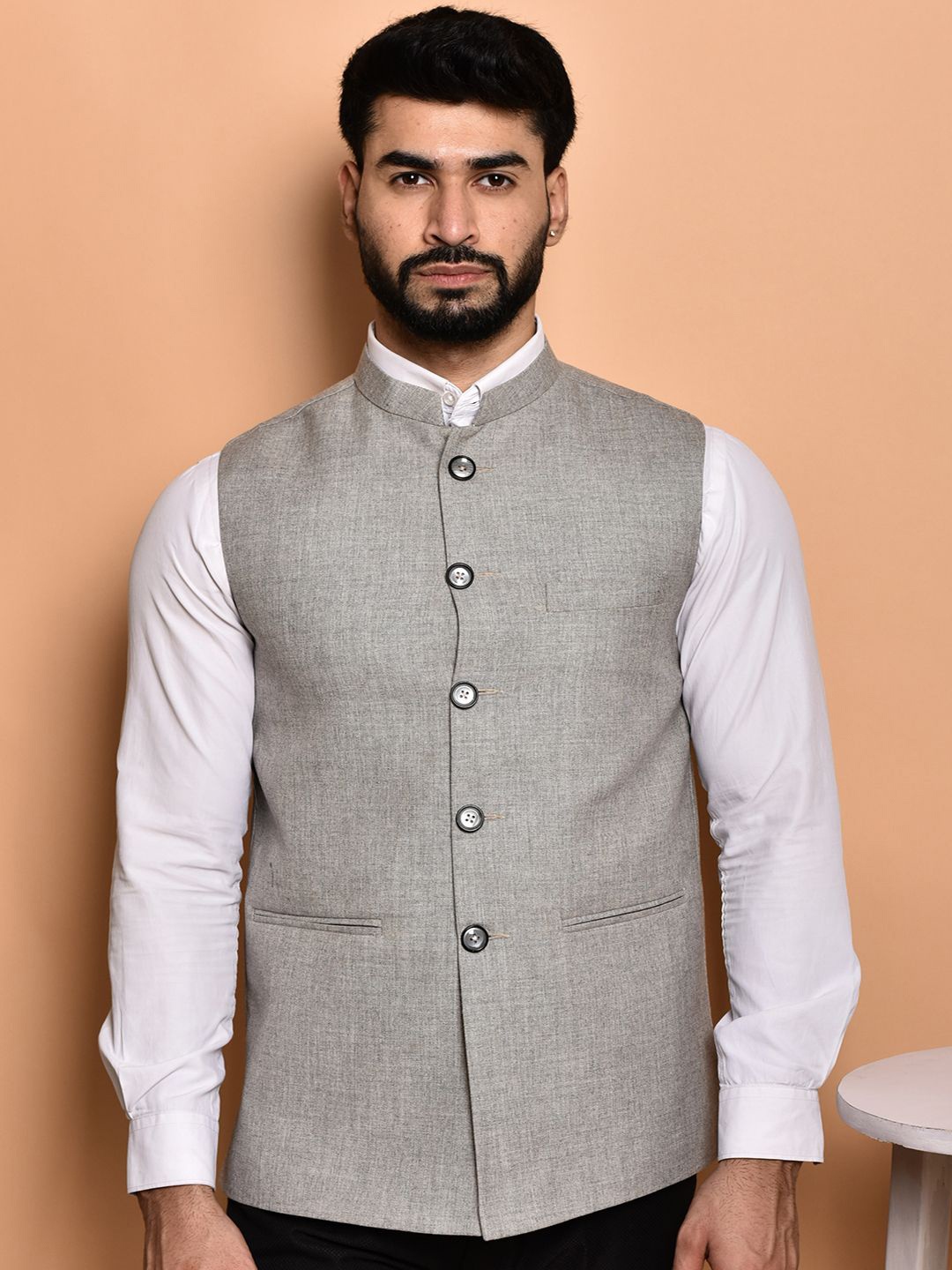 

PRINTINDIA Men Mandarin Collar Nehru Jackets, Grey