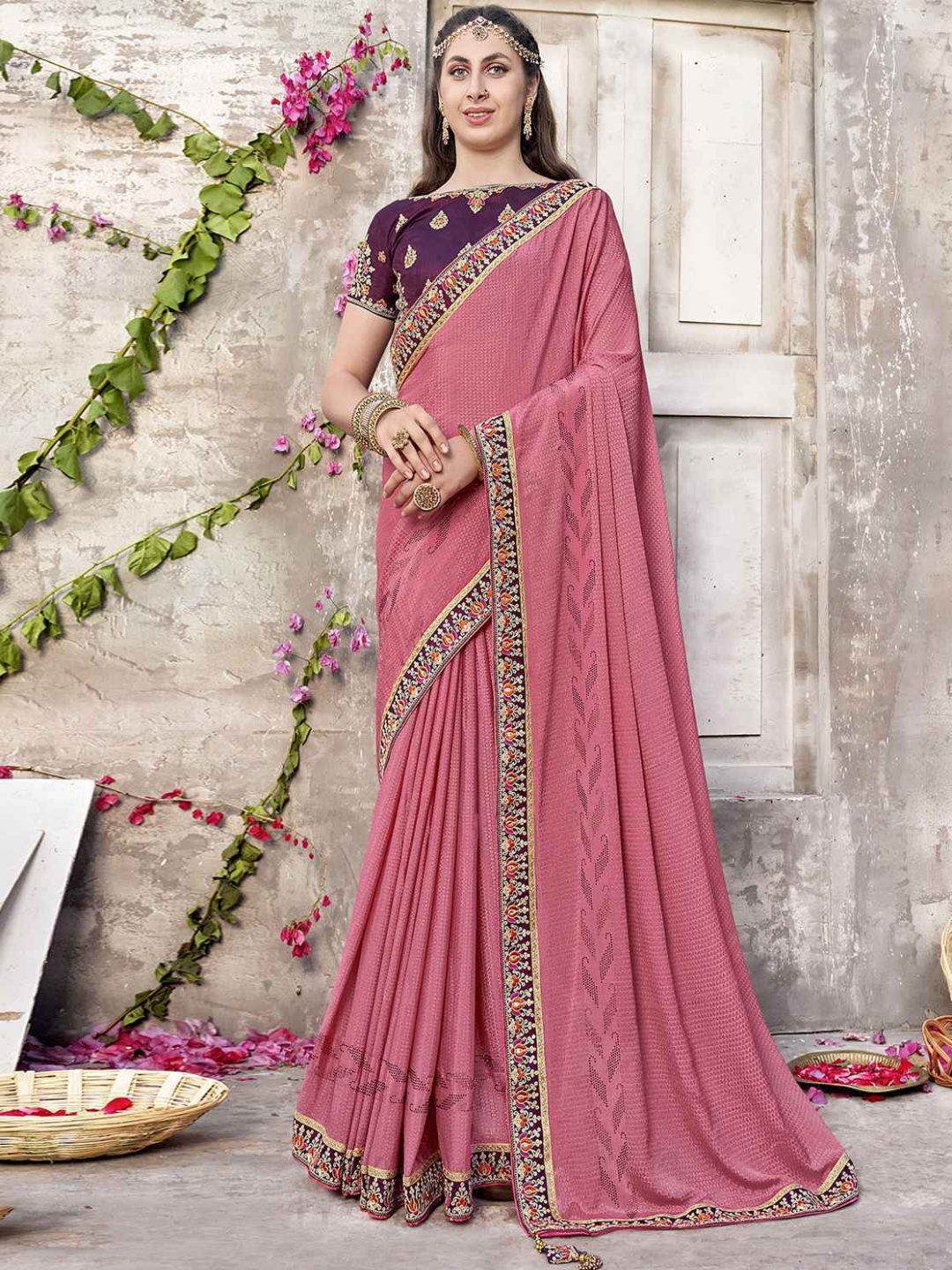 

A.V.M Prints Embroidered Pure Silk Saree, Pink