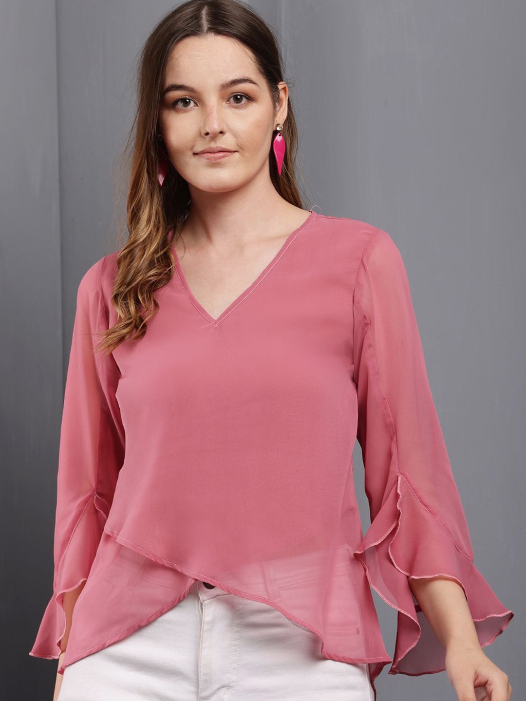 

Tushita Women Bell Sleeve Georgette Top, Rose