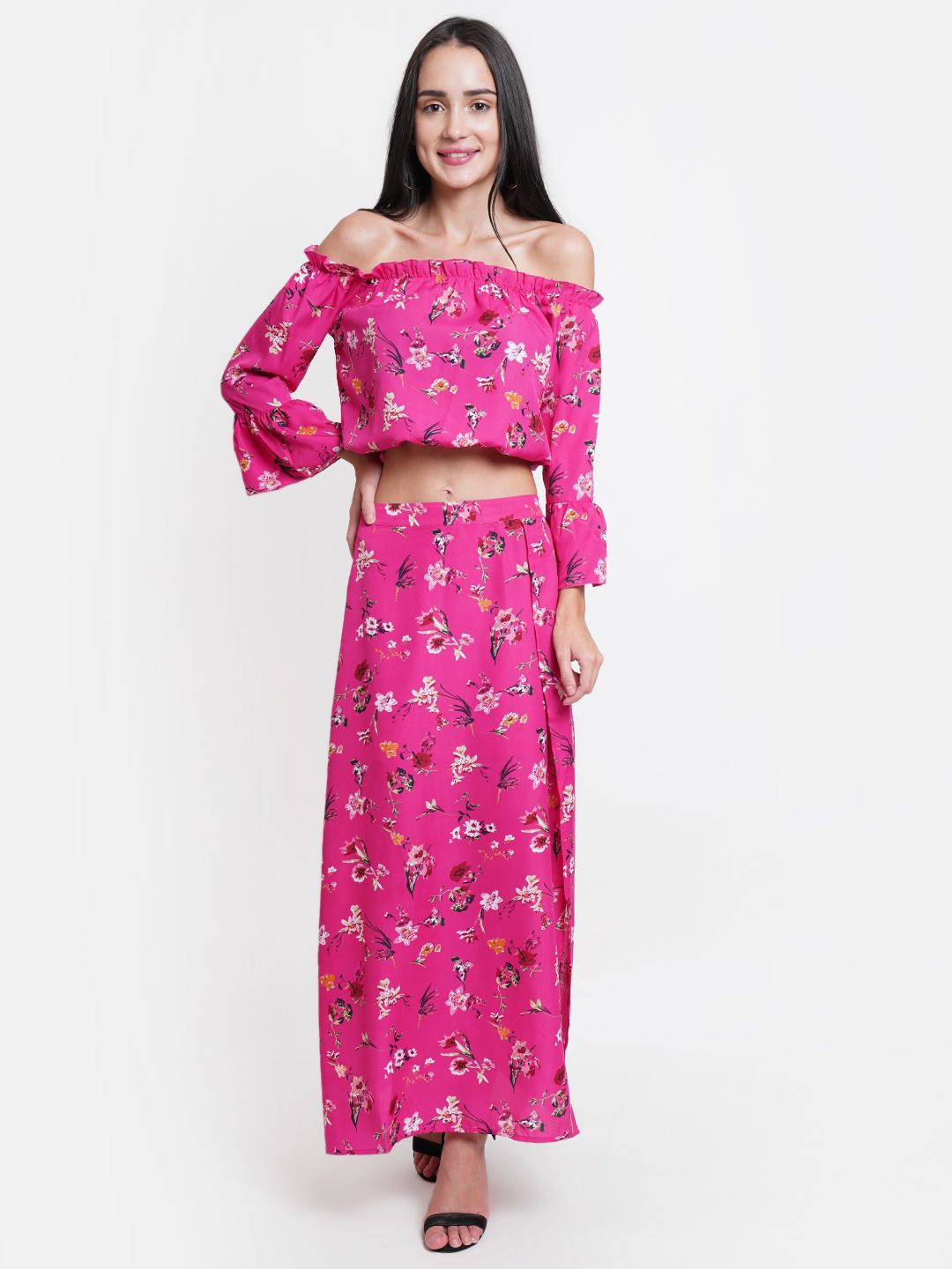 

DODO & MOA Floral Print Off-Shoulder Georgette Maxi Dress, Pink