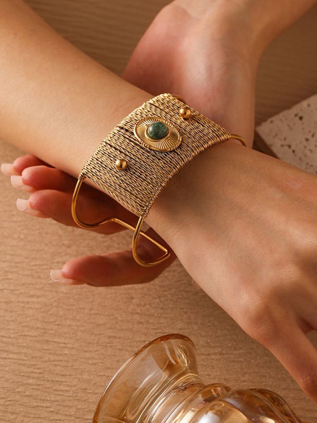 

Just Lil Things Evil eye Macrame Cuff Bracelet, Gold