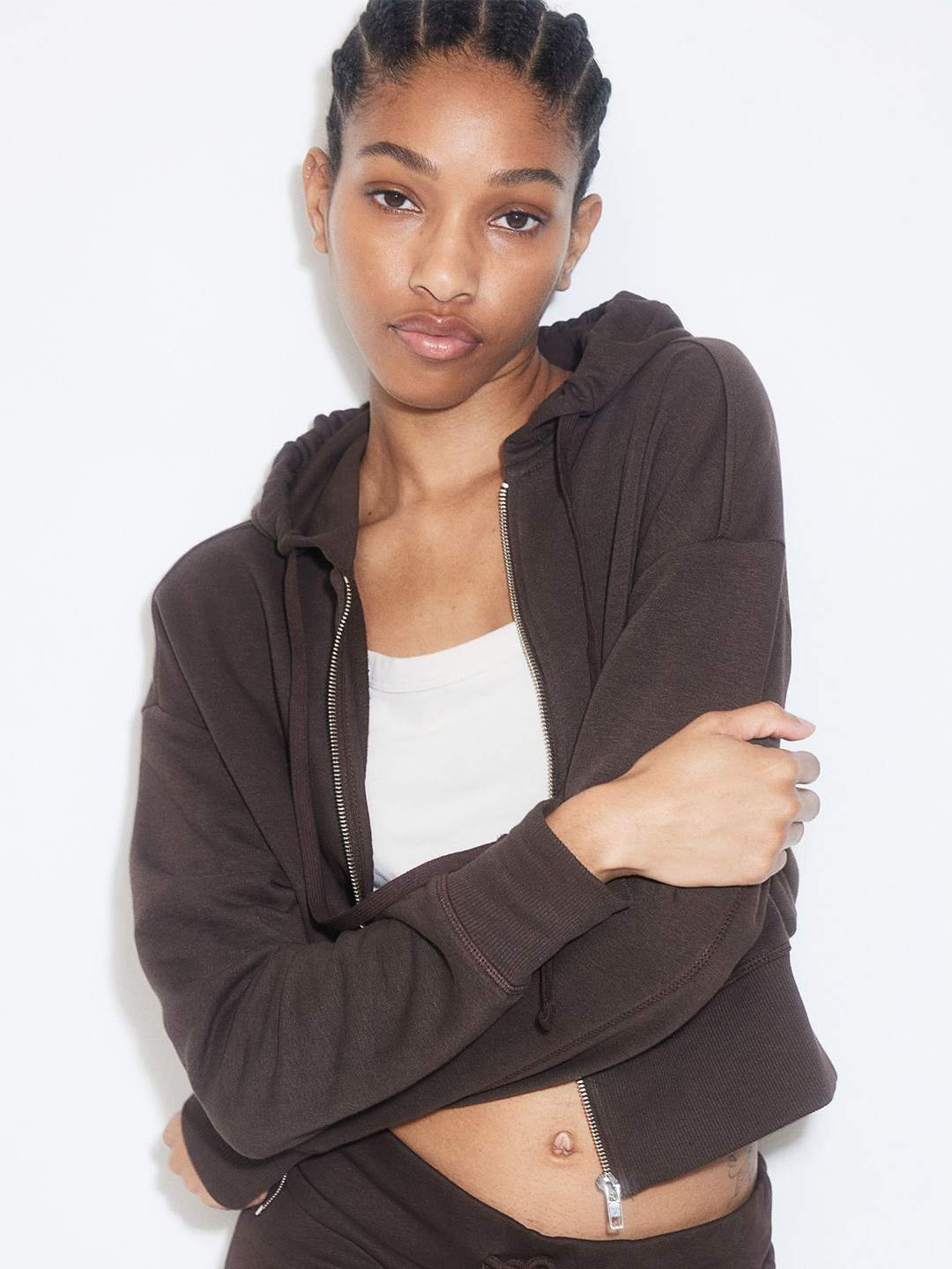 

H&M Short Zip-Through Hoodie, Brown